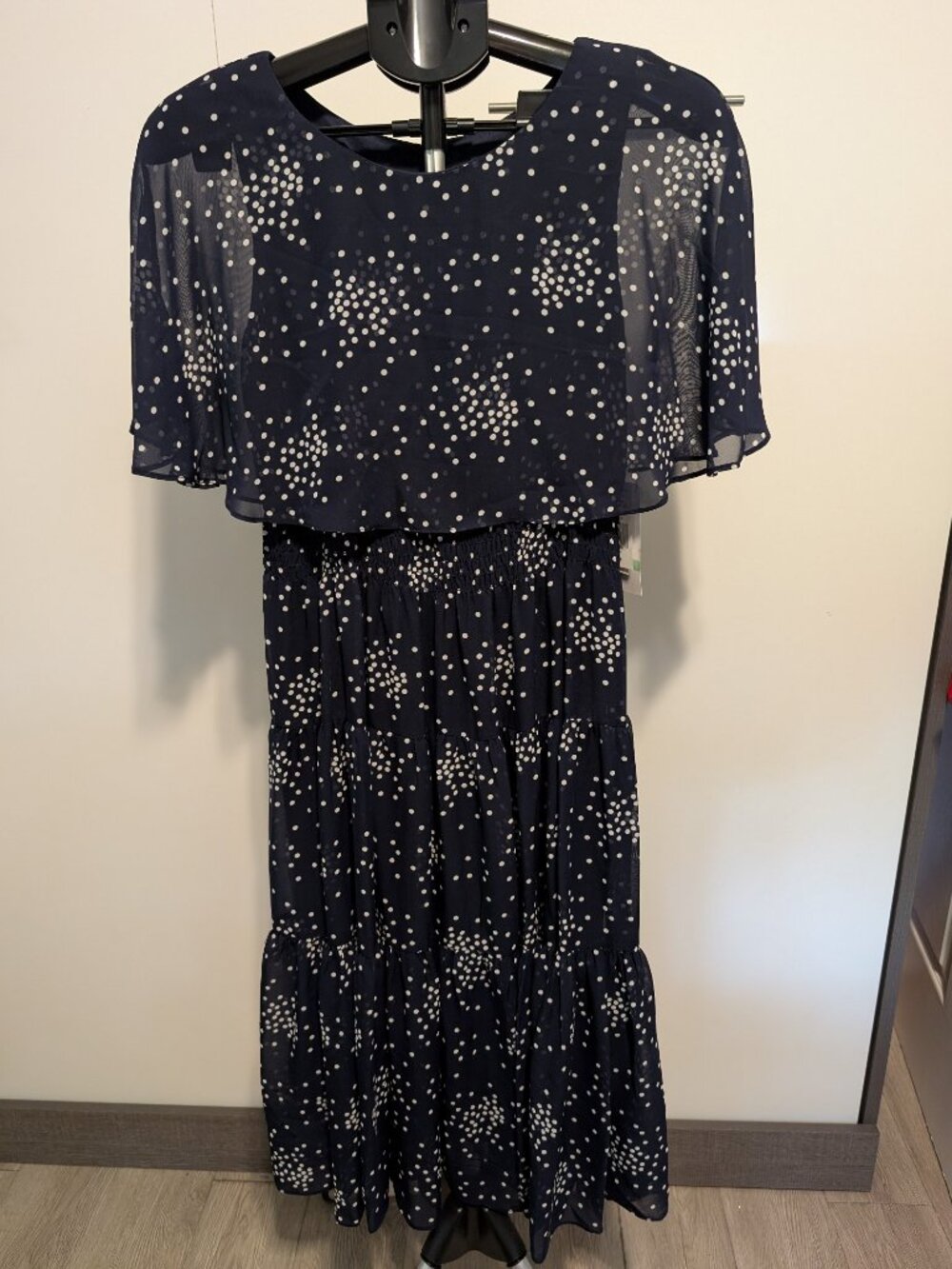 Julian Taylor Navy Blue Polka Dot Midi Dress - 8